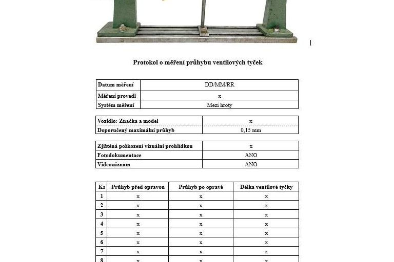 Protokol - Měření průhybu ventilových tyček - foto č. 3